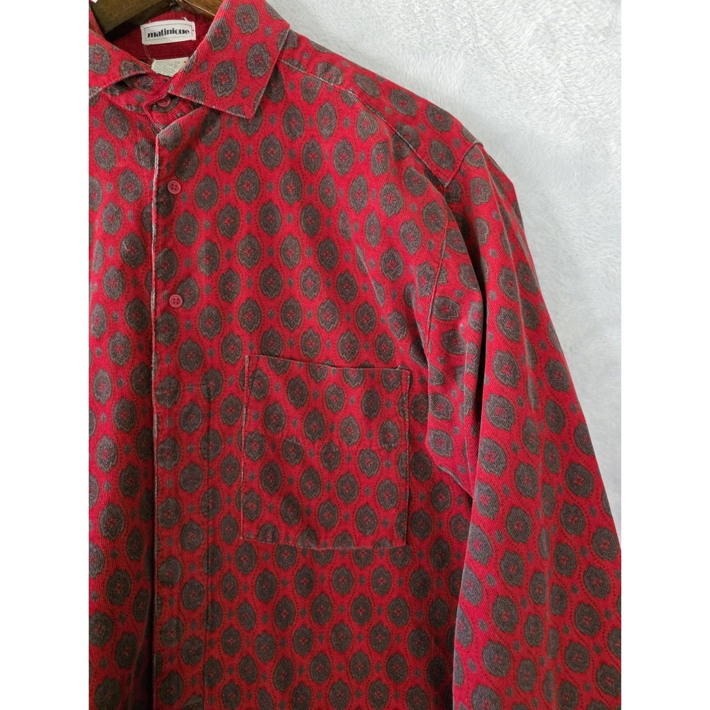 GUC Matinique Shirt Mens Medium Red Corduroy Geometric Casual Southwestern